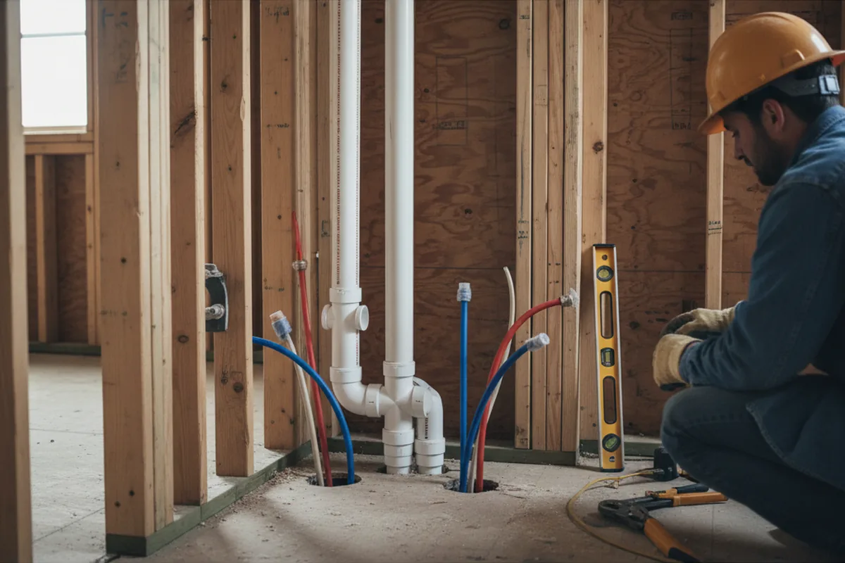Drain and supply rough-in during Drain Cleaning in Oakton